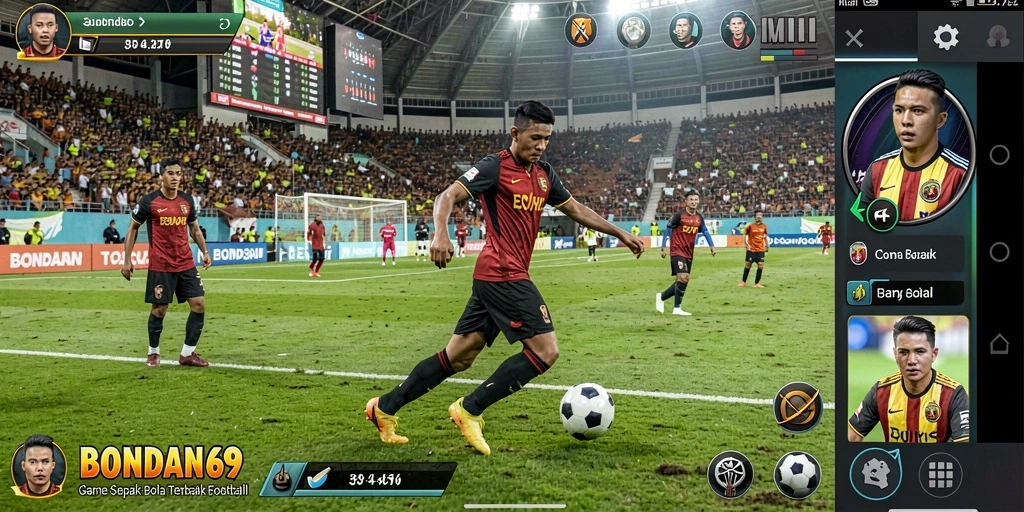 Screenshot gameplay BONDAN69 menampilkan momen seru dalam pertandingan sepak bola.