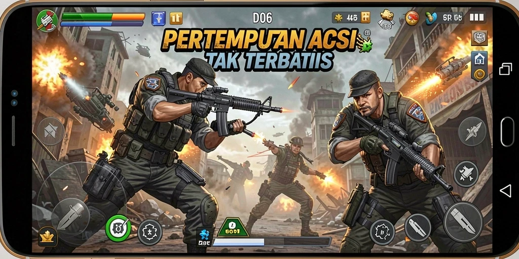 Screenshot D06 menampilkan aksi tembak-menembak seru dalam gameplay FPS.
