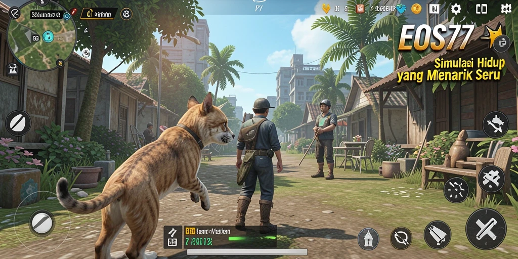 Gameplay EOS77 yang menggambarkan simulasi kehidupan yang realistis.
