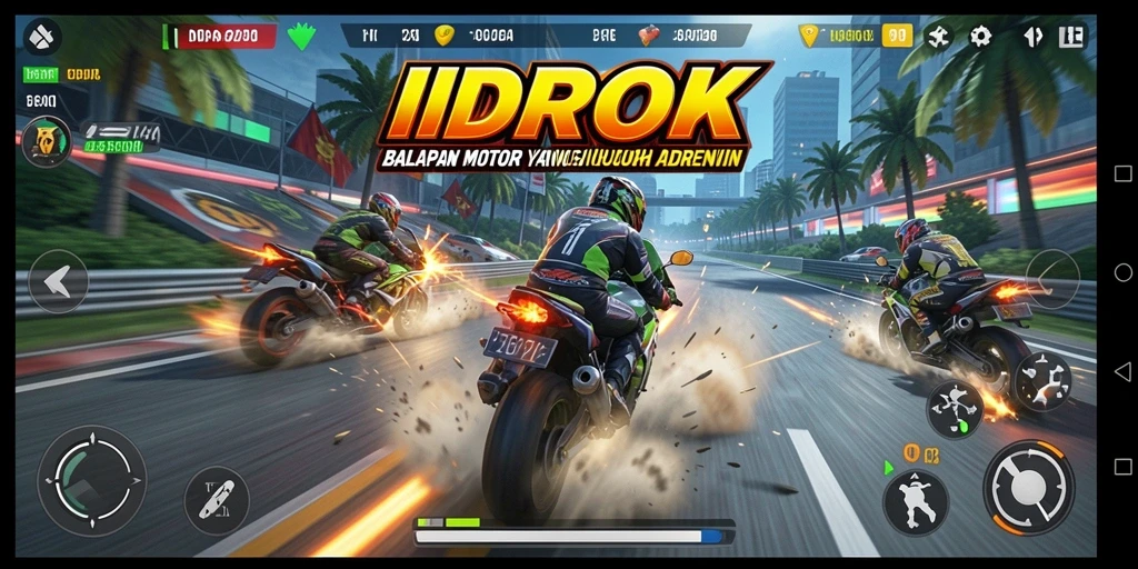 Tampilan permainan balapan motor yang mendebarkan.