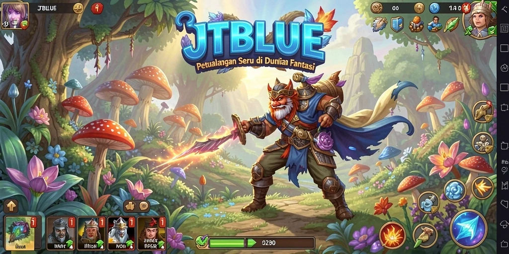 Tangkapan layar utama JTBLUE menampilkan gameplay petualangan yang menegangkan.