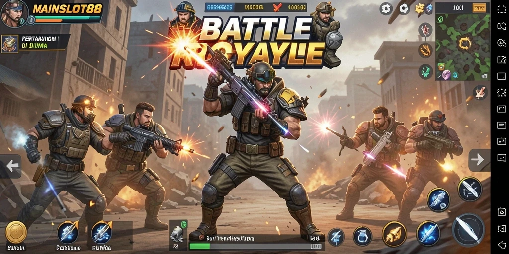 Gambaran mendebarkan dari gameplay Battle Royale MAINSLOT88.