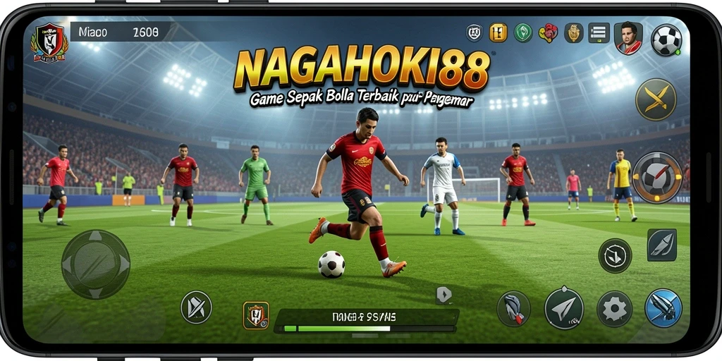 Tangkapan layar gameplay NAGAHOKI88 menampilkan aksi sepak bola yang mendebarkan.