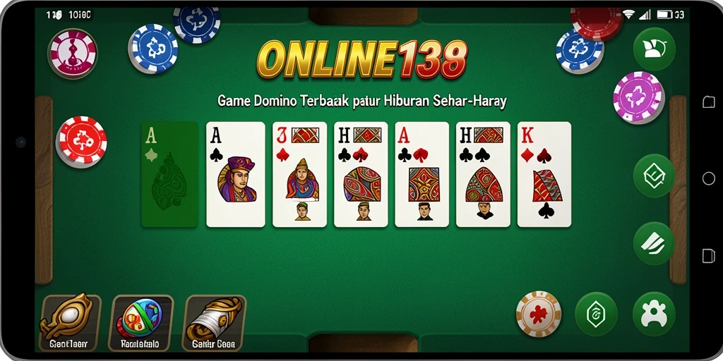 Screenshot utama ONLINE138 menampilkan gameplay seru Domino.