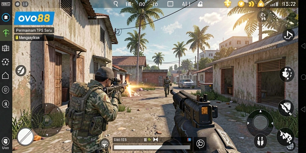 Tangkapan layar gameplay OVO88 yang menunjukkan aksi pertempuran TPS.