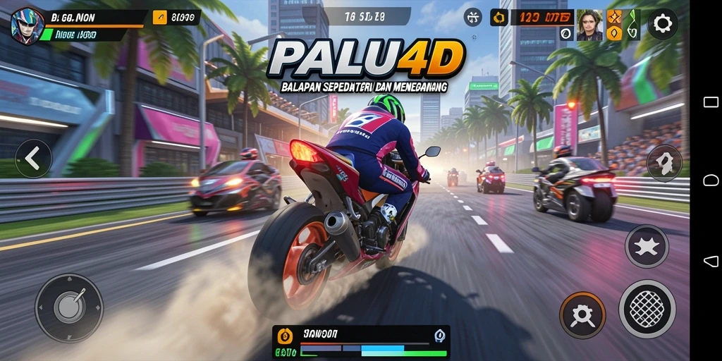 Screenshot gameplay PALU4D menampilkan balapan motor yang intens di trek menantang.