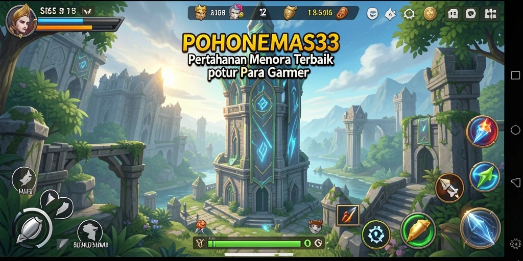 Tangkapan layar gameplay yang menunjukkan menara bertahan melawan serangan musuh.