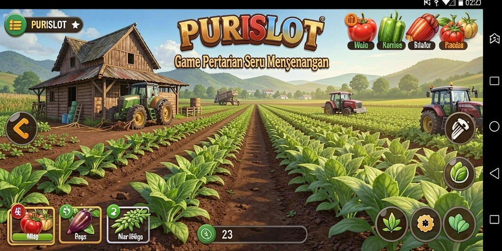 Tampilan gameplay menarik dari PURISLOT yang menampilkan pertanian yang subur.