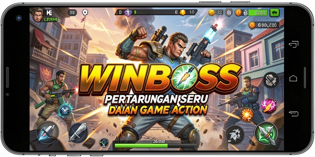 Screenshot gameplay WINBOSS menampilkan aksi seru pertempuran.
