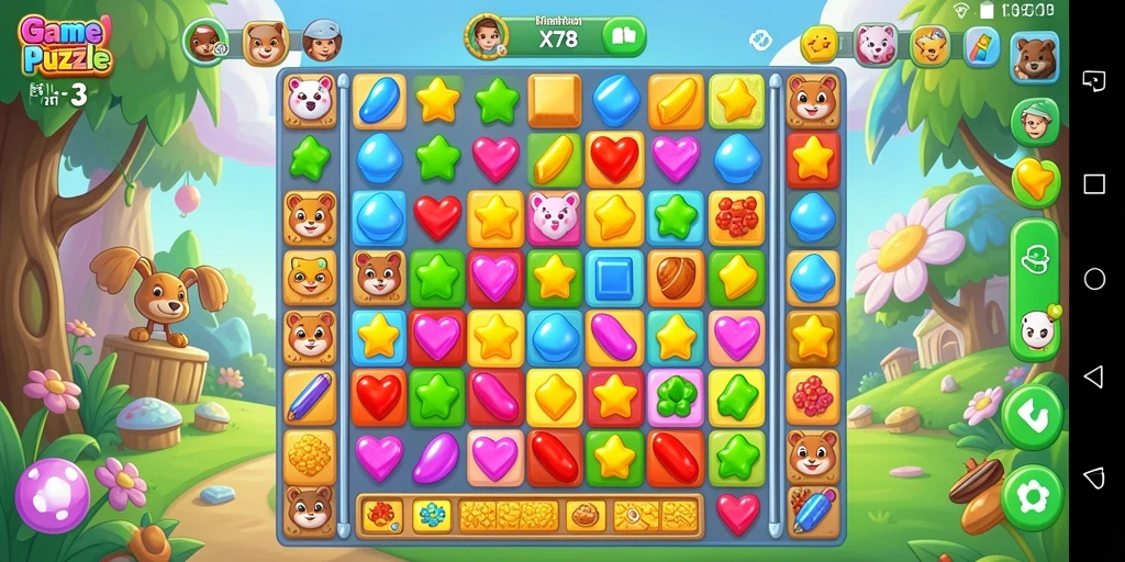 Gameplay Match-3 X78 dengan efek visual menarik.